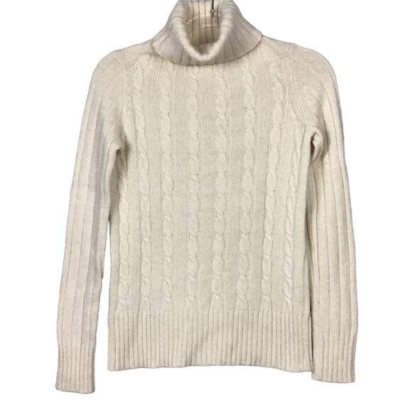 J. Crew Cambridge Wool Chunky Cable Knit Turtleneck Cream Ivory Sweater sz XS - Picture 4 of 6